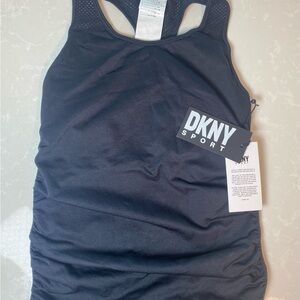 DKNY Sport Womens M Ruched Seamless Racerback Tank Gym Wear Black Athleisure NWT